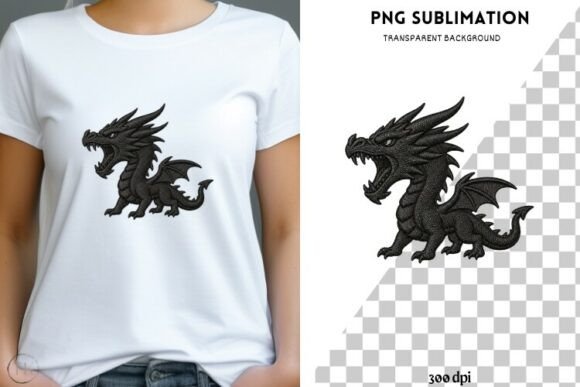 Black Dragon Embroidery PNG Gothic