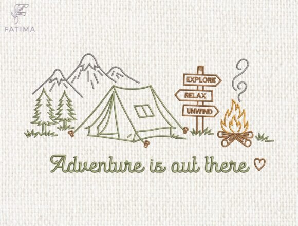 Camping Embroidery Design for Boutique Apparel
