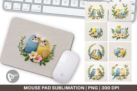 Mouse Pad Budgerigar Embroidery