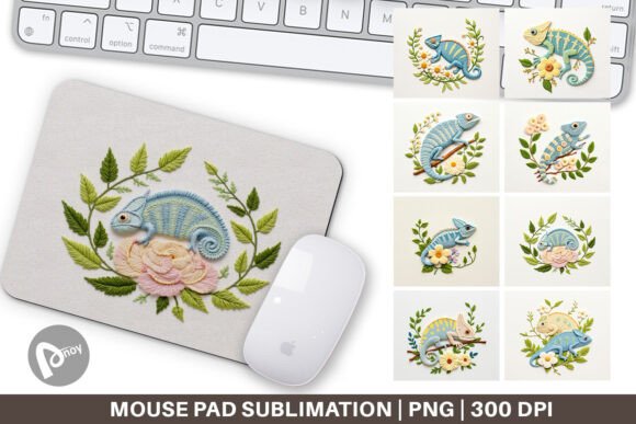 Mouse Pad Chameleon Embroidery