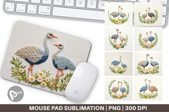 Mouse Pad Ostrich Embroidery
