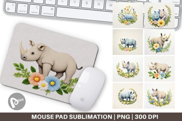 Mouse Pad Rhino Embroidery